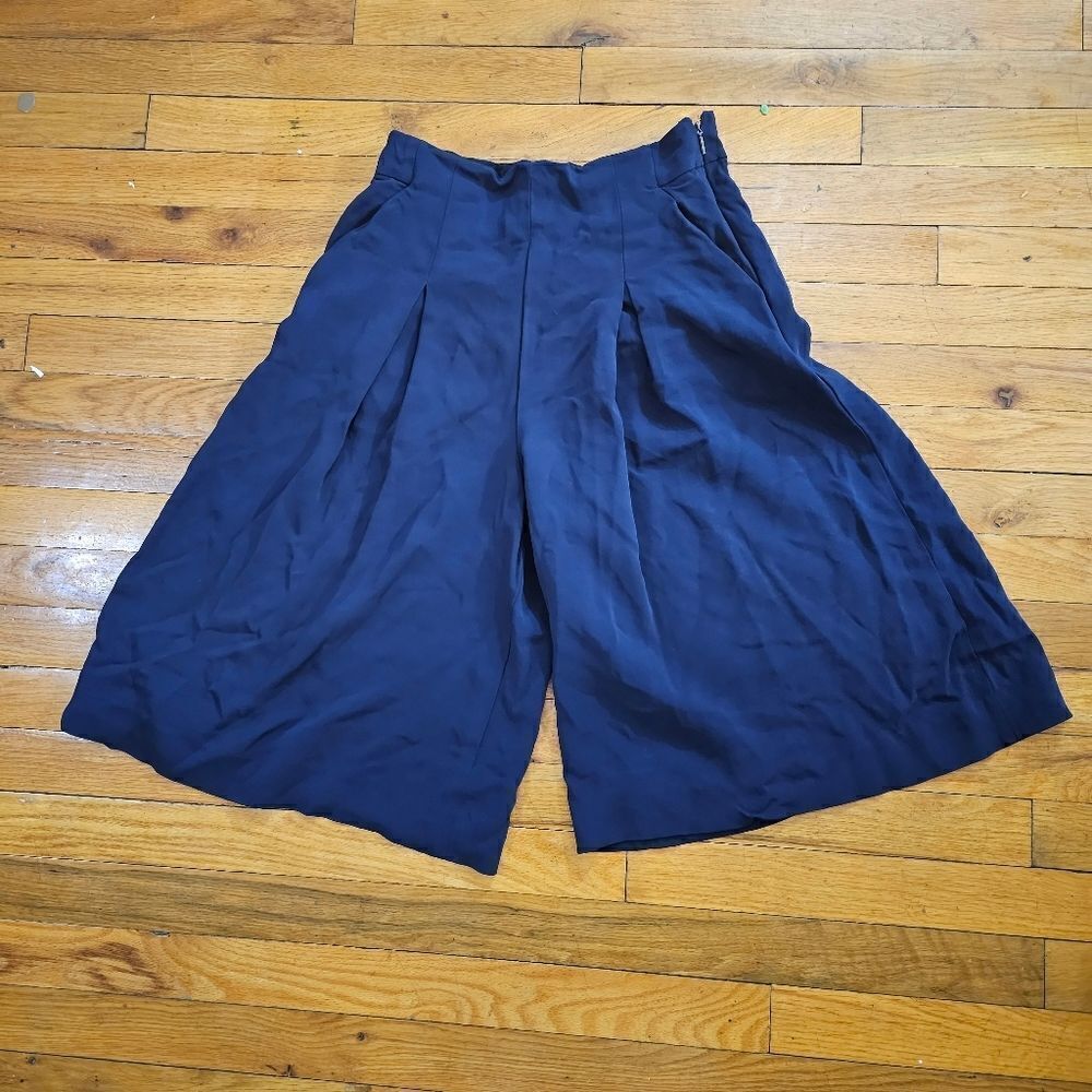Rebecca Taylor Wide Leg Crop Pants Womens Size 6 Navy Blue - Picture 2 of 8